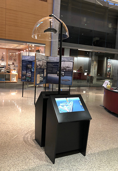 Kiosk for the Titanic of the North exhibit.